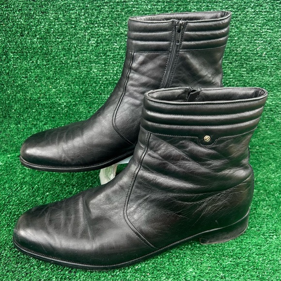 Mercanti Fiorentini Italy Black Leather Side Zip Padded Collar Dress Boots 13M